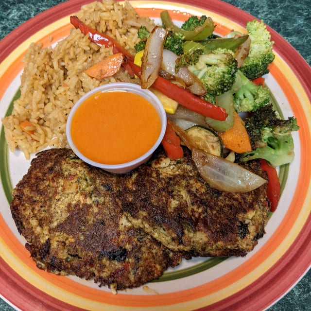 Vegan Crab Cake Entrée.